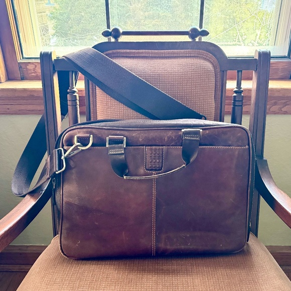 Boconi Slim Zipster Laptop Briefcase in Brown - Picture 1 of 13